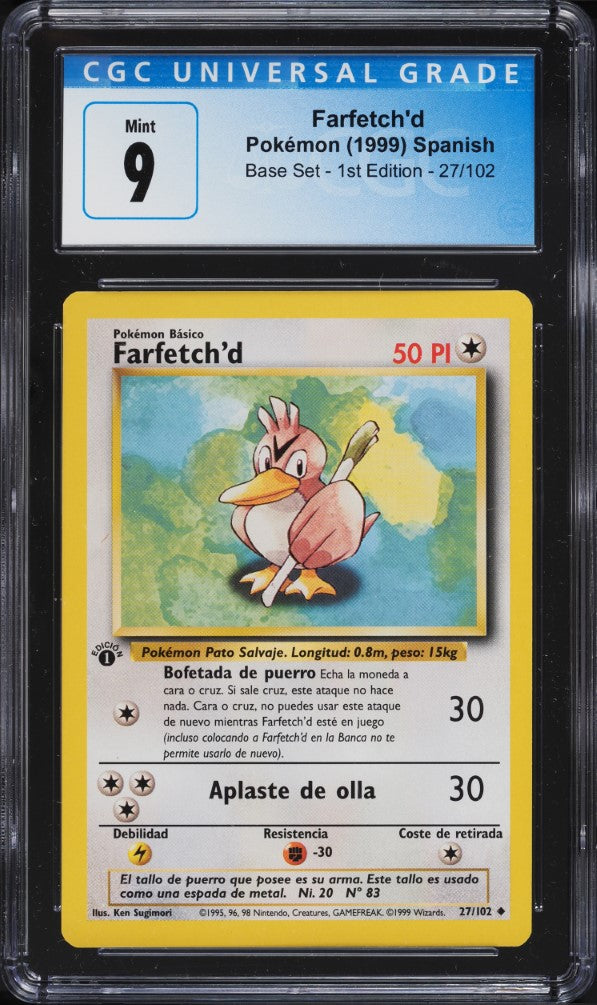 Farfetch’d 1ra Edición 27/102 - CGC 9 Mint (Pokémon Básico, Base Set Español 1999)