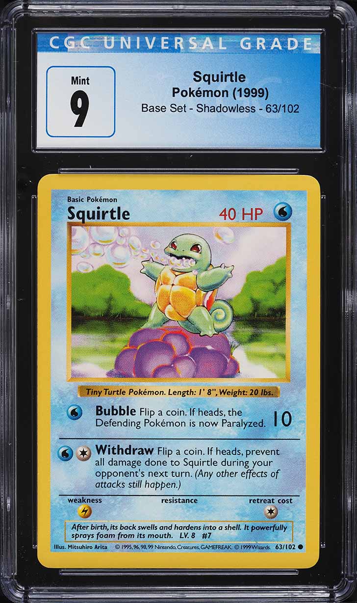 Squirtle Shadowless 63/102 - CGC 9 Mint (Pokémon Base Set 1999)