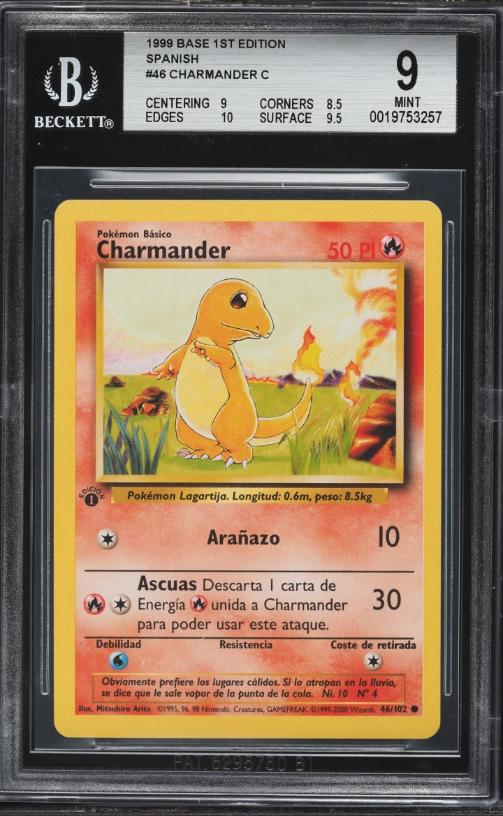 Charmander #46 Pokémon Spanish Base Set 1st Edition 1999 - BGS 9 MINT