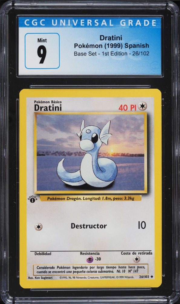 Dratini 1ra Edición 26/102 - CGC 9 Mint (Pokémon Básico, Base Set Español 1999)