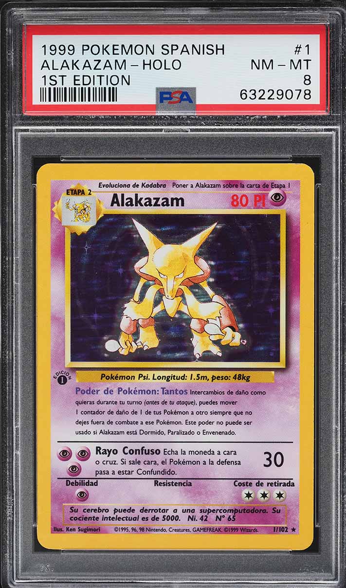 Alakazam Holo 1st Edition Base Set Espa ol Alakazam 1999 1 PSA alakazam-holo-1st-edition-base-set-espa-ol-alakazam-1999-1-psa