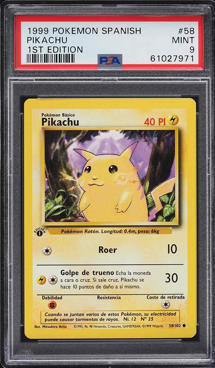 Carta Pokémon Pikachu 1ra Edición 1999 en Español - PSA 9 MINT (Base Set) #58