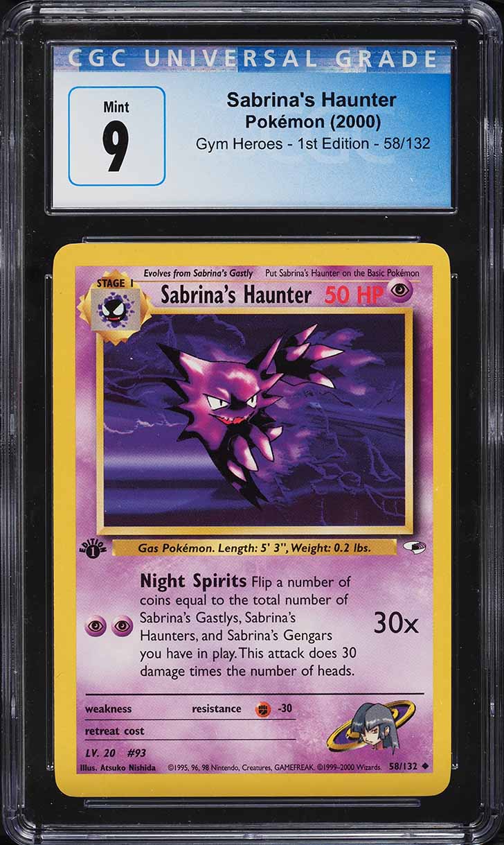 Carta Pokémon Sabrina’s Haunter 1st Edition #58 (2000) CGC 9 MINT – Gym Heroes