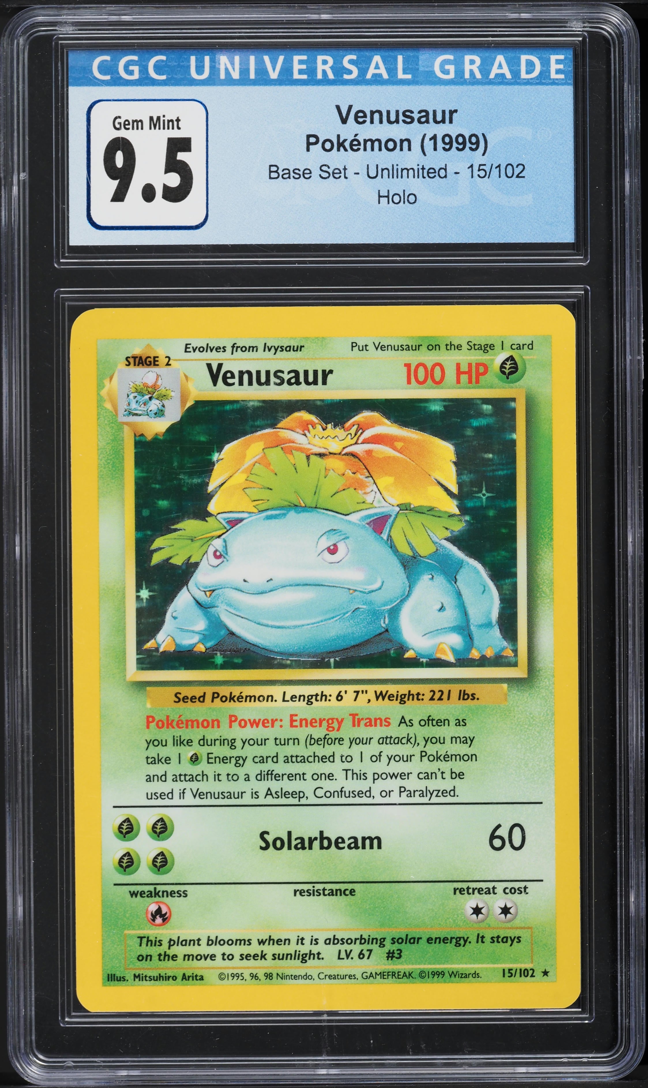Carta Pokémon Venusaur Base Set Holo 1999 - CGC 9.5 GEM MINT (15/102)