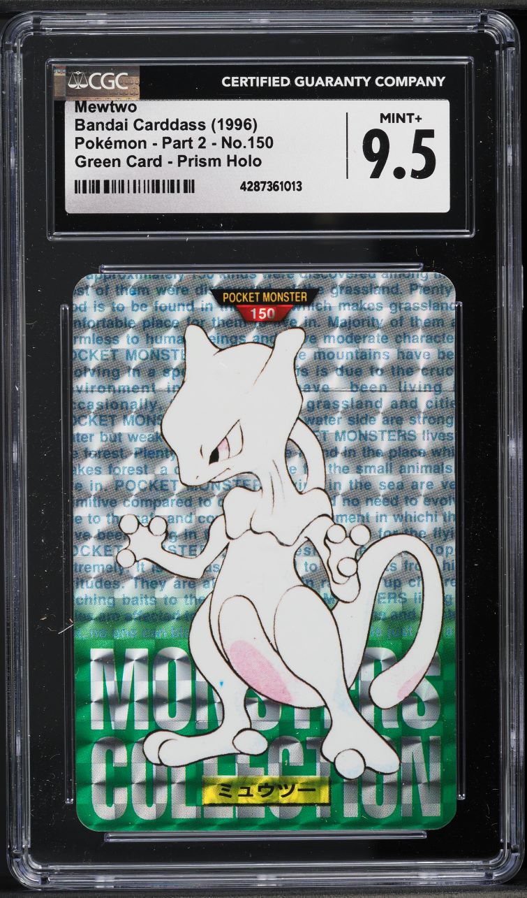 Carta Mewtwo 1996 Pokémon Bandai Carddass Green Prism Holo - CGC 9.5 Mint+