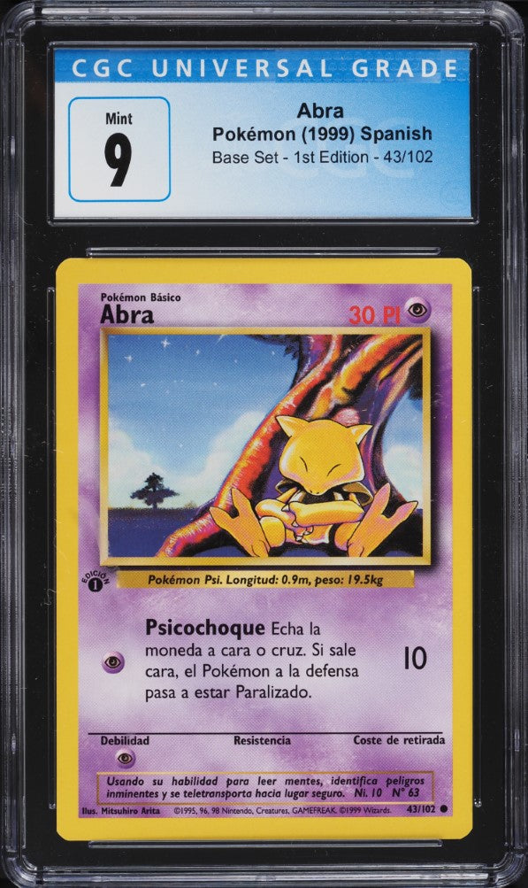 Abra 1ra Edición 43/102 - CGC 9 Mint (Pokémon Básico, Base Set Español 1999)