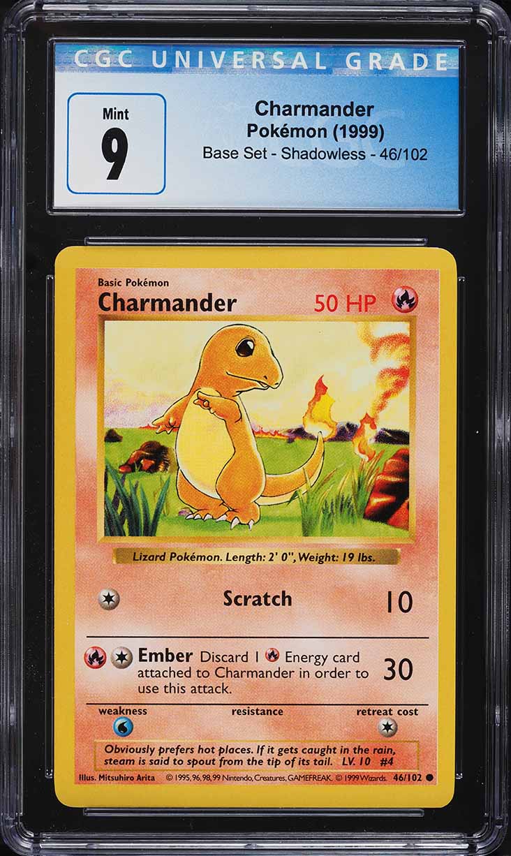 Charmander Shadowless 46/102 - CGC 9 Mint (Pokémon Base Set 1999)