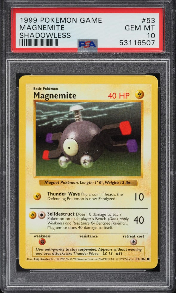 Magnemite Shadowless 1999 PSA 10 GEM MT - Base Set Inglés #53