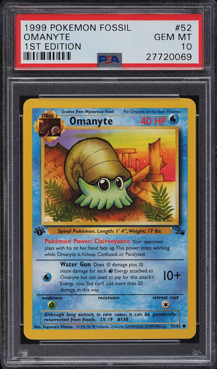 Omanyte 1st Edition Fossil 1999 - PSA 10 GEM MT Inglés