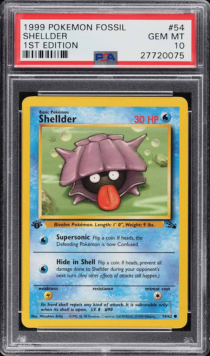 Shellder 1st Edition Fossil 1999 - PSA 10 GEM MT Inglés
