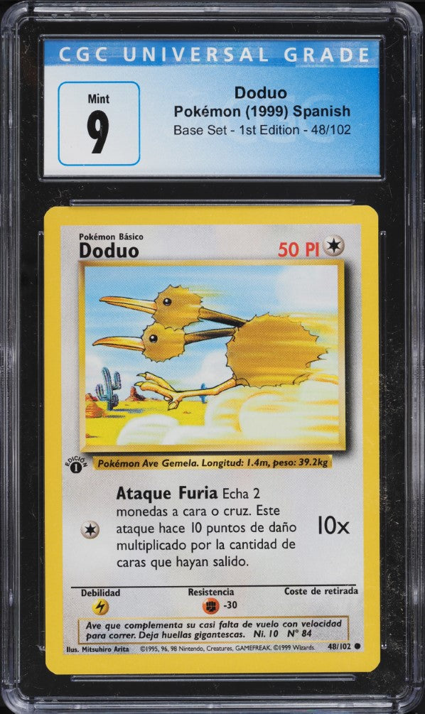 Doduo 1ra Edición 48/102 - CGC 9 Mint (Pokémon Básico, Base Set Español 1999)