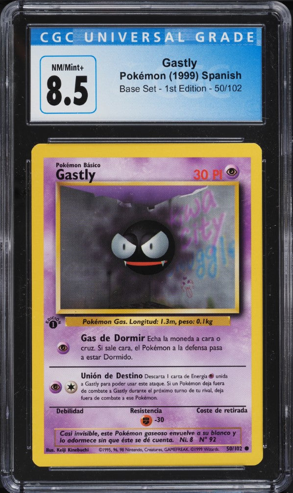 Gastly 1ra Edición 50/102 - CGC 8.5 NM/Mint+ (Pokémon Básico, Base Set Español 1999)