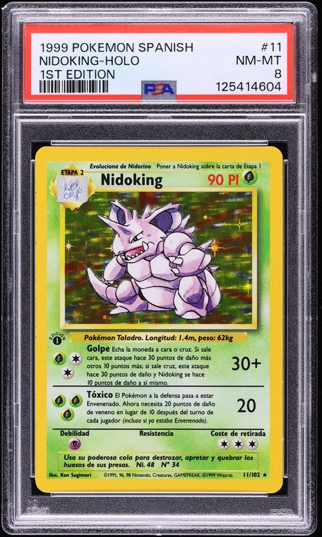 Carta Pokémon Nidoking Holo 1ra Edición Base Set Español 1999 #11/102 PSA 8