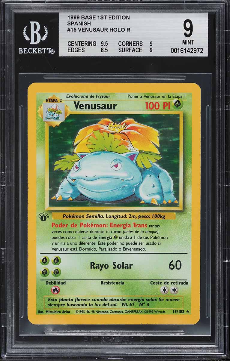 Carta Pokémon Venusaur Holo 1ra Edición Base Set 1999 en Español - BGS 9 MINT