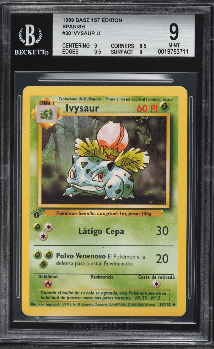 Ivysaur #30 Pokémon Spanish Base Set 1st Edition 1999 - BGS 9 MINT