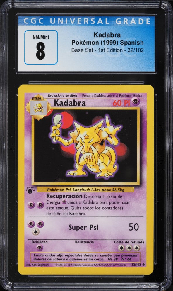 Kadabra 1ra Edición 32/102 - CGC 8 NM/Mint (Evolución de Abra, Base Set Español 1999)