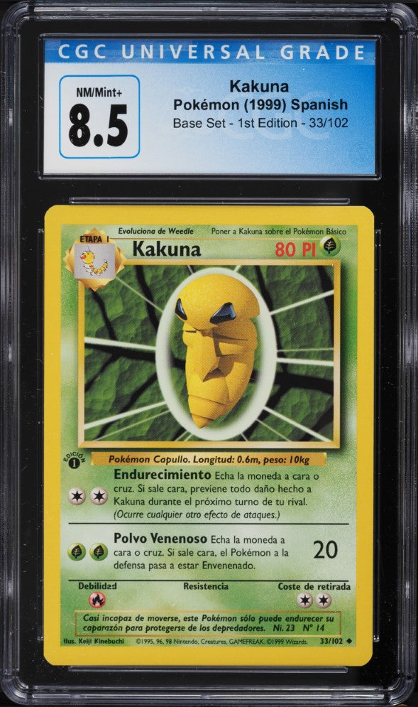 Kakuna 1ra Edición 33/102 - CGC 8.5 NM/Mint+ (Pokémon Capullo, Base Set Español 1999)