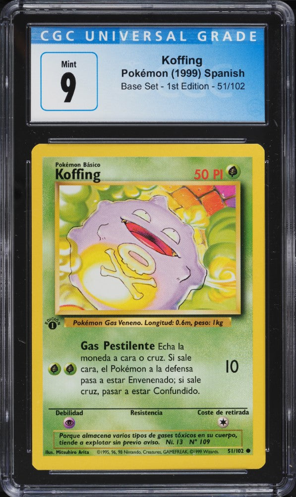 Koffing 1ra Edición 51/102 - CGC 9 Mint (Base Set Español 1999)