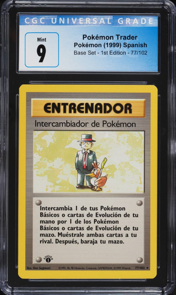 Pokémon Trader 1ra Edición 77/102 - CGC 9 Mint (Intercambiador de Pokémon, Base Set Español 1999)