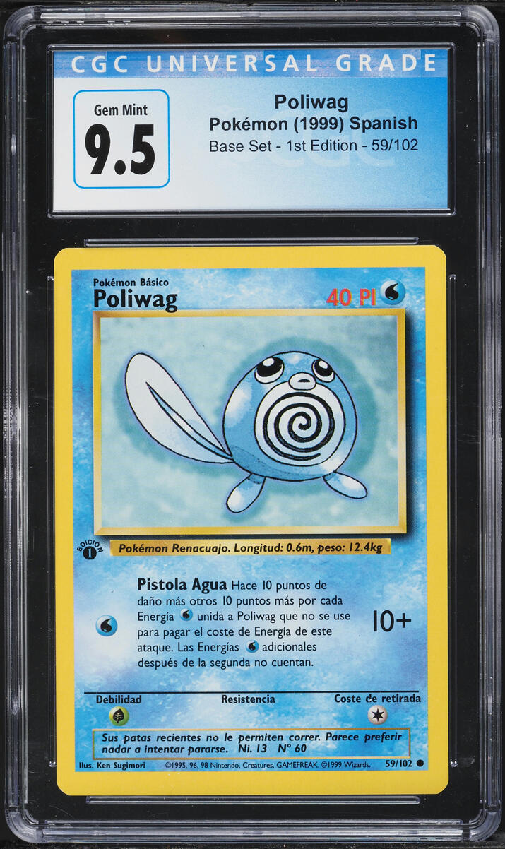 Poliwag 1999 Base Set 1ª Edición Español 59/102 CGC 9.5 Gem Mint (Upgrade Potencial a CGC 10)