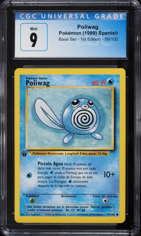 Poliwag 1ra Edición 59/102 - CGC 9 Mint (Base Set Español 1999)