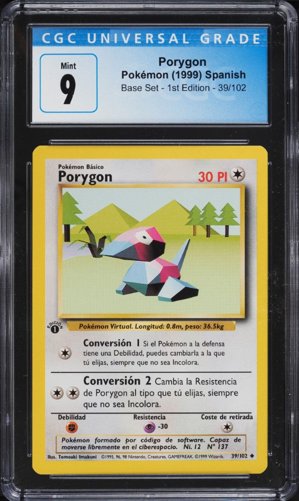 Porygon 1ra Edición 39/102 - CGC 9 Mint (Base Set Español 1999)
