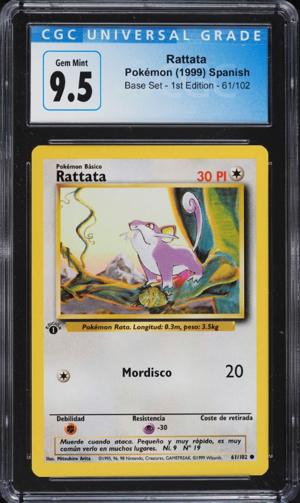 Rattata 1ra Edición 61/102 - CGC 9.5 Gem Mint (Base Set Español 1999)