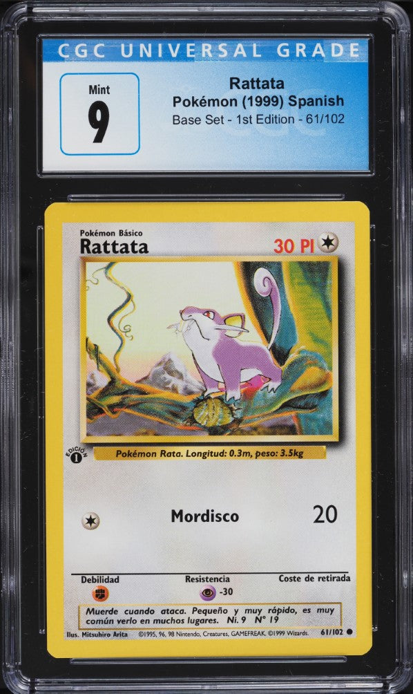 Rattata 1ra Edición 61/102 - CGC 9 Mint (Base Set Español 1999)