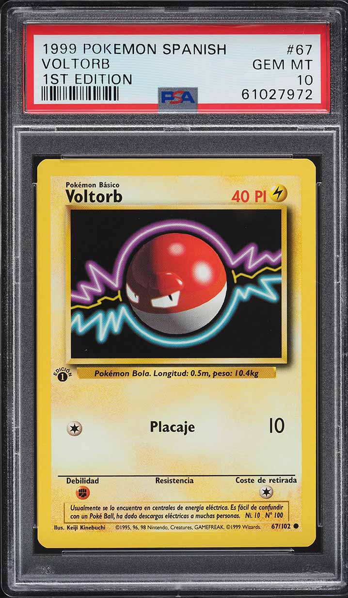 Carta Pokémon Voltorb 1ra Edición 1999 en Español - PSA 10 GEM MINT (Base Set) #67