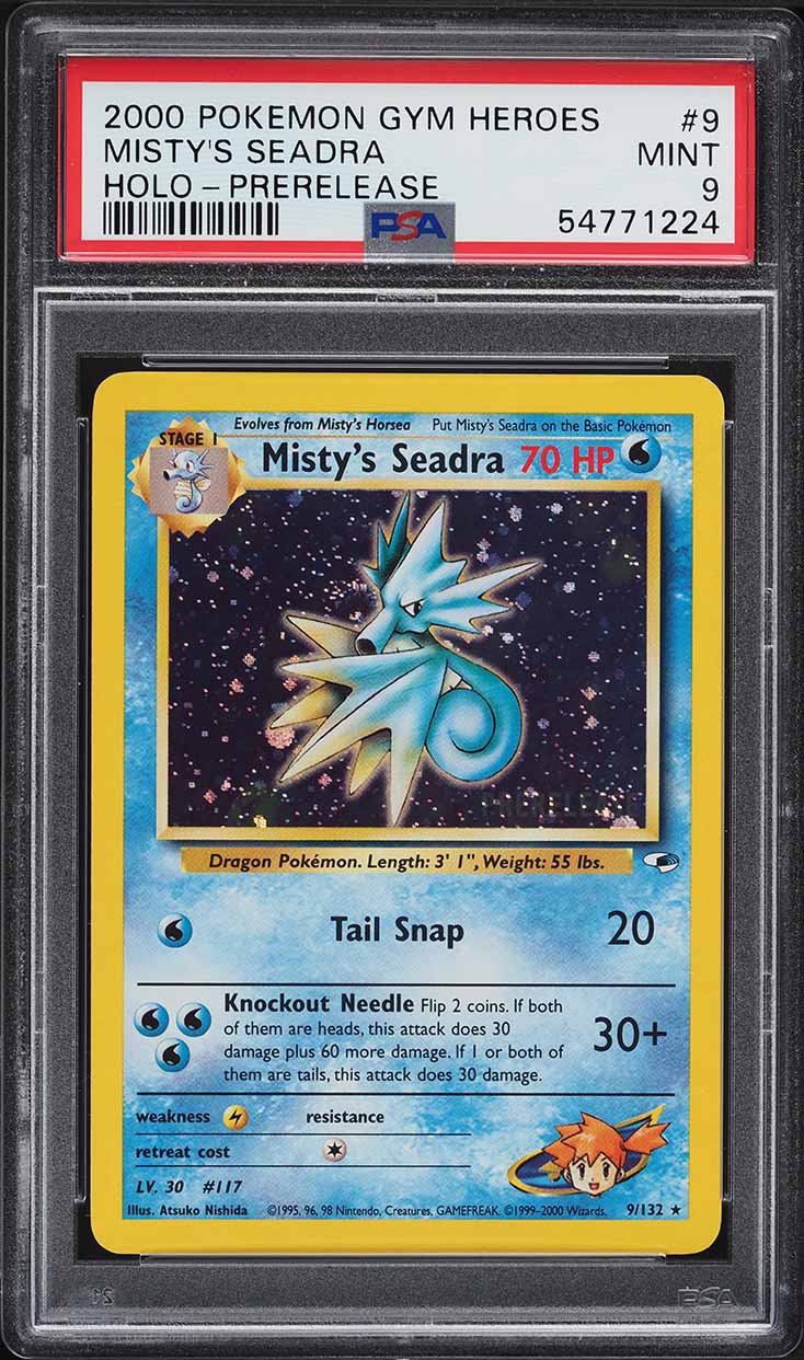 2000 Pokemon Gym Heroes Prerelease Holo Misty's Seadra #9 PSA 9 MINT