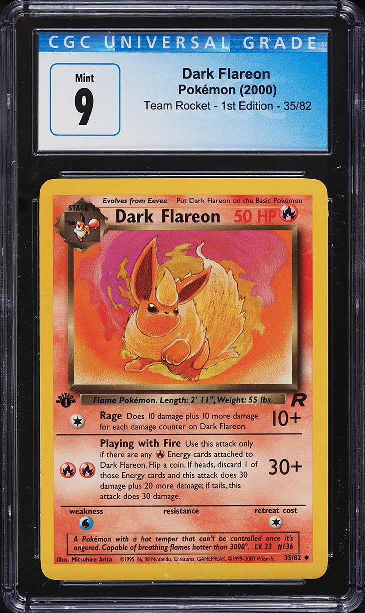 Carta Pokémon Dark Flareon 1st Edition (2000) Team Rocket – CGC 9 MINT