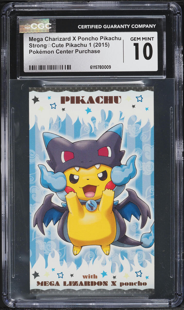 Pokémon 2015 Mega Charizard X Poncho Pikachu #1 Strong☆Cute – CGC 10 GEM MINT – Pokémon Center Japón