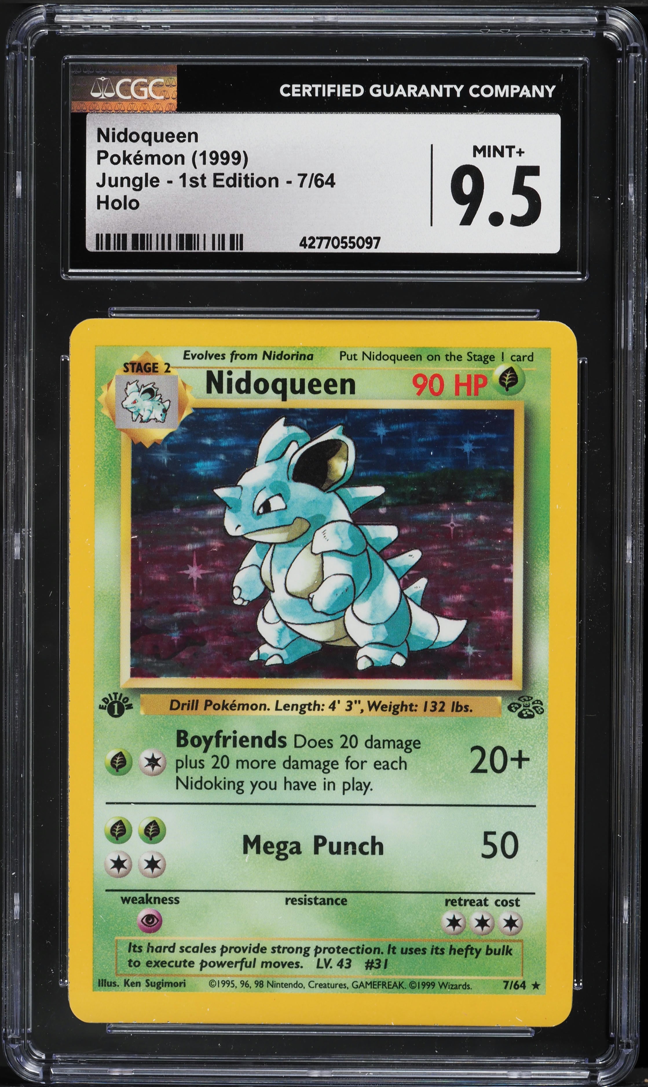 Carta Nidoqueen 1st Edition Jungle 1999 Holo - Pokémon #7 CGC 9.5 Mint+