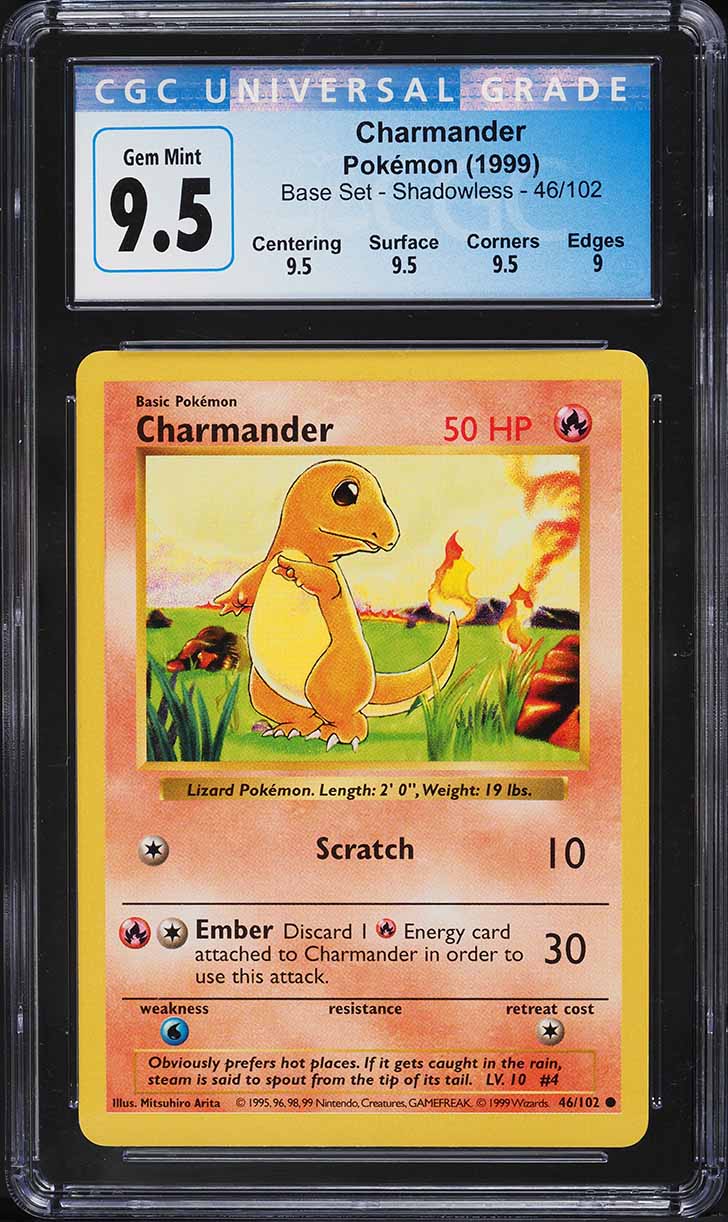 Carta Pokémon Charmander Shadowless Base Set 1999 - CGC 9.5 GEM MINT (#46/102)
