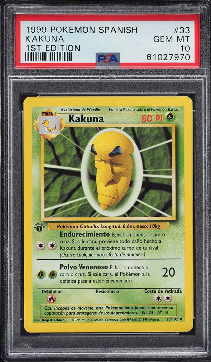 Carta Pokémon Kakuna 1ra Edición Base Set Español 1999 - PSA 10 GEM MINT