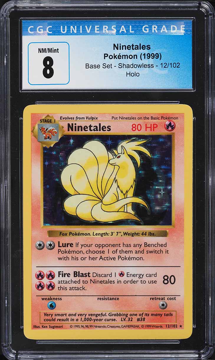 Carta Pokémon Ninetales Holo Shadowless 1999 Base Set - CGC 8 NM-MT #12