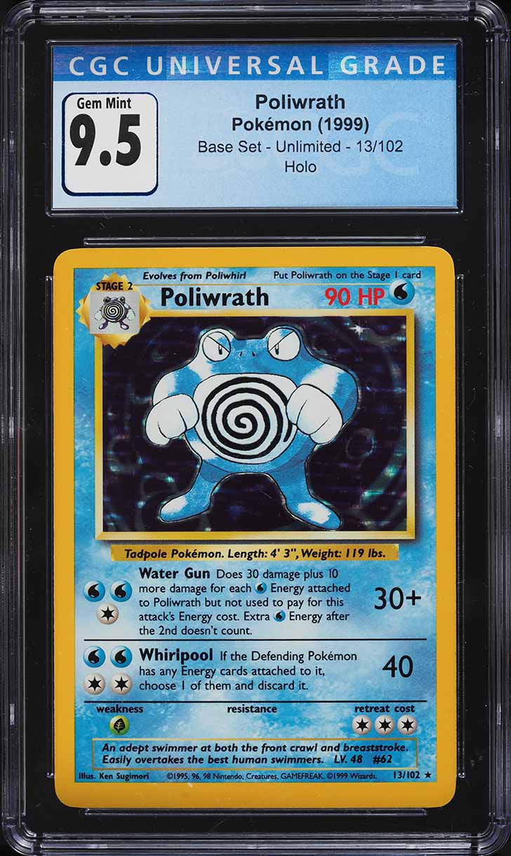 Carta Pokémon Poliwrath Base Set Holo 1999 - CGC 9.5 GEM MINT (#13/102)