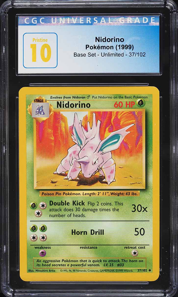 Nidorino (Base Set / Nidorino) 1999 #37 - CGC 10 PRISTINE (Pokémon TCG)