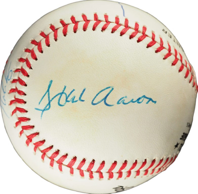 Pelota de Béisbol firmada por Hank Aaron, Pete Rose y Rickey Henderson - Autenticada por JSA (Multifirma)