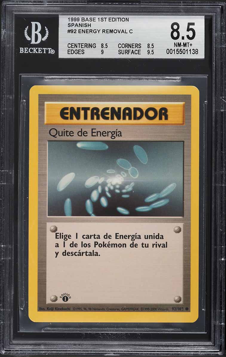 Quite de Energía 1ra Edición Base Set Español 1999 #92 - BGS 8.5 NM-MT+ (Pokémon TCG)