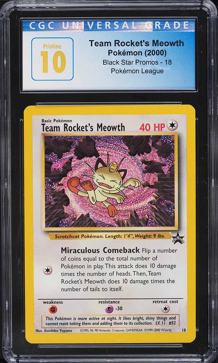 Team Rocket's Meowth Promo Black Star 2000 #18 - CGC 10 PRISTINE (Pokémon League)