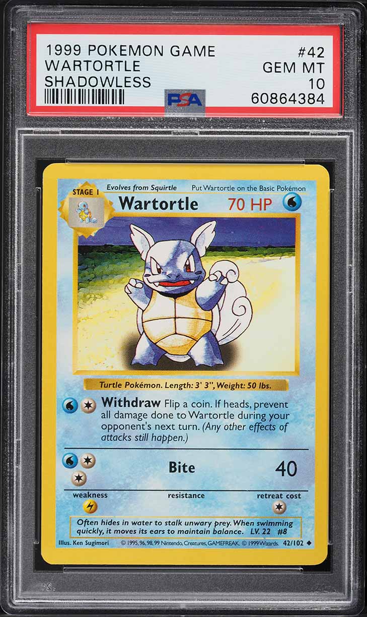 Wartortle Shadowless (Base Set / Wartortle) 1999 #42 - PSA 10 GEM MINT (Pokémon TCG)